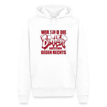 Wir sind die Brandmauer - Aufstehen gegen rechts - Männer Premium Bio Hoodie - Weiß - Vorne - Nico (187cm)