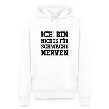 Ich bin nichts für schwache Nerven lustiger Spruch - Männer Premium Bio Hoodie - Weiß - Vorne - Nico (187cm)