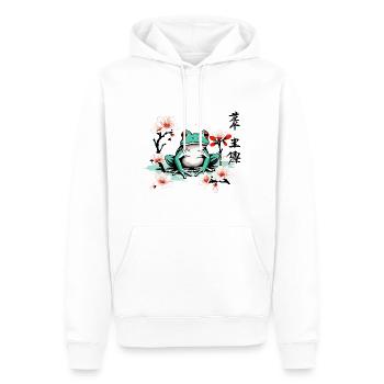Grenouille japonaise fleurs de cerisier Vintage Art - Sweat à capuche Premium bio Homme - blanc - Devant - Nico (187cm)