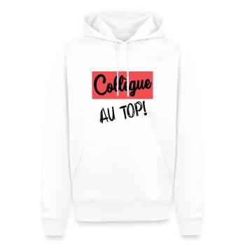 COLLEGUE. DEPART. RETRAITE - Sweat à capuche Premium bio Homme - blanc - Devant - Nico (187cm)