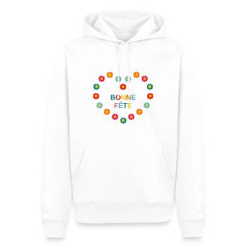 BONNE FÊTE. FÊTE DES MÈRES. FÊTE DES PÈRES. FÊTE - Sweat à capuche Premium bio Homme - blanc - Devant - Nico (187cm)