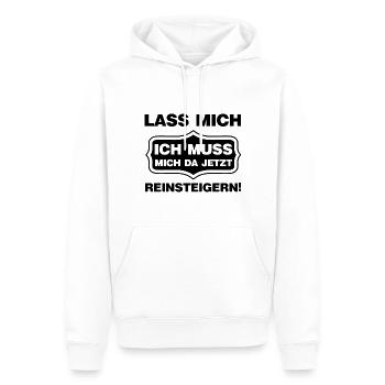 Lass mich ich muss mich da reinsteigern Spruch - Männer Premium Bio Hoodie - Weiß - Vorne - Nico (187cm)