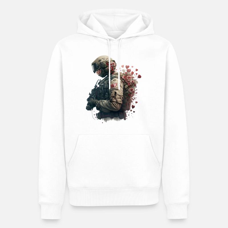 Soldat avec des fleurs - Sweat à capuche Premium bio Homme - blanc