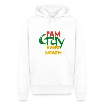 I’m Gay Every Month Pride Month - Sweat à capuche Premium bio Homme - blanc - Devant - Nico (187cm)
