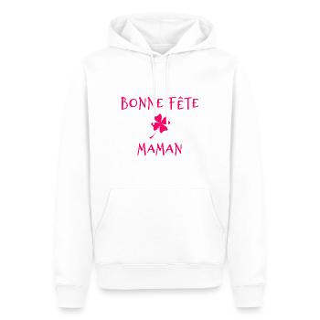 MAMAN. FÊTE DES MÈRES. BONNE FÊTE MAMAN. FÊTE - Sweat à capuche Premium bio Homme - blanc - Devant - Nico (187cm)
