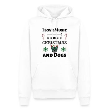 J’aime la musique chrismtas et les chiens - Sweat à capuche Premium bio Homme - blanc - Devant - Nico (187cm)