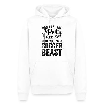 dont let the pretty face fool you i m soccer beast - Sweat à capuche Premium bio Homme - blanc - Devant - Nico (187cm)