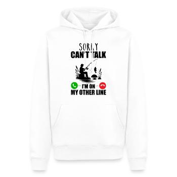 Tut mir leid, ich kann nicht sprechen, ich bin in meiner anderen Leitung - Männer Premium Bio Hoodie - Weiß - Vorne - Nico (187cm)