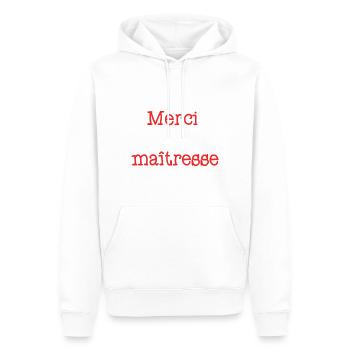 MERCI. MAÎTRESSE. MAÎTRE. MERCI MAÎTRESSE. MAITRE - Sweat à capuche Premium bio Homme - blanc - Devant - Nico (187cm)