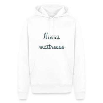 MAÎTRESSE. MAITRE. MERCI. MERCI MAÎTRESSE. MAITRE - Sweat à capuche Premium bio Homme - blanc - Devant - Nico (187cm)