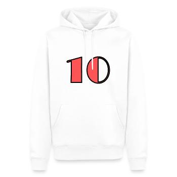 10 ANS. 10e ANNIVERSAIRE. ANNIVERSAIRE 10 ANS. 10 - Sweat à capuche Premium bio Homme - blanc - Devant - Nico (187cm)