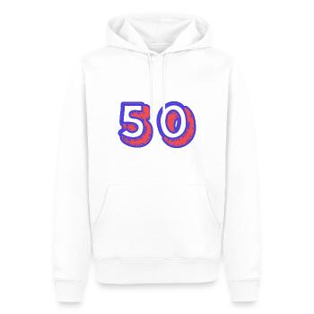 50. 50 ANS. 50e ANNIVERSAIRE. ANNIVERSAIRE 50 ANS. - Sweat à capuche Premium bio Homme - blanc - Devant - Nico (187cm)