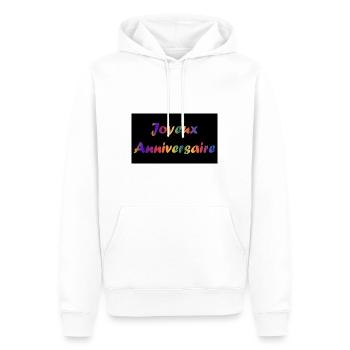HAPPY BIRTHDAY. JOYEUX ANNIVERSAIRE. ANNIVERSAIRE. - Sweat à capuche Premium bio Homme - blanc - Devant - Nico (187cm)