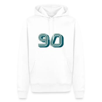 90. 90 ANS. 90e ANNIVERSAIRE. ANNIVERSAIRE 90 ANS. - Sweat à capuche Premium bio Homme - blanc - Devant - Nico (187cm)