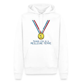 T-shirt Médaille d'or de la meilleure femme - Sweat à capuche Premium bio Homme - blanc - Devant - Nico (187cm)