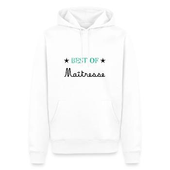 MAÎTRESSE. MAITRE. MERCI. MERCI MAÎTRESSE. ECOLE - Sweat à capuche Premium bio Homme - blanc - Devant - Nico (187cm)