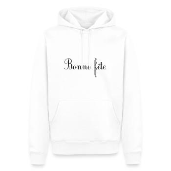 FÊTE DES PÈRES. BONNE FÊTE PAPA. PAPA. BONNE FÊTE - Sweat à capuche Premium bio Homme - blanc - Devant - Nico (187cm)