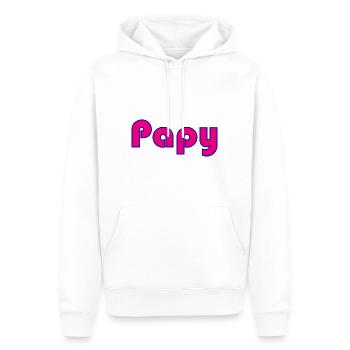 PAPY. FÊTE DES PÈRES. BONNE FÊTE PAPY. JE T'AIME. - Sweat à capuche Premium bio Homme - blanc - Devant - Nico (187cm)