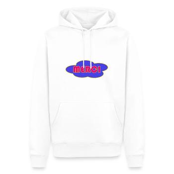 MERCI. THANKS. THANK YOU. ANNIVERSAIRE. NAISSANCE. - Sweat à capuche Premium bio Homme - blanc - Devant - Nico (187cm)