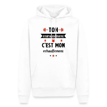 Ton entrainement c'est mon échauffement Humour - Sweat à capuche Premium bio Homme - blanc - Devant - Nico (187cm)