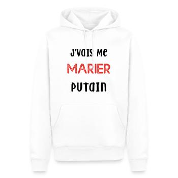 Je Vais Me Marier Putain Cadeau Humour - Sweat à capuche Premium bio Homme - blanc - Devant - Nico (187cm)