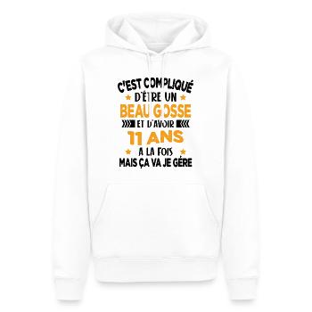 Compliqué d'être un Beau Gosse et D'avoir 11 Ans - Sweat à capuche Premium bio Homme - blanc - Devant - Nico (187cm)