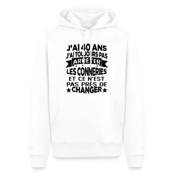 j'ai 40 ans j'ai toujour pas arrêter les conneries - Sweat à capuche Premium bio Homme - blanc - Devant - Nico (187cm)