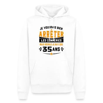 Je Voudrais Bien 35 Ans Humour Cadeau - Sweat à capuche Premium bio Homme - blanc - Devant - Nico (187cm)
