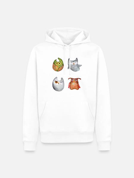 Ugle Ørn Ugle Dyr Skov Dyr Lille Ugle Barn Ugle Sjov - Herre Premium økologisk hoodie - hvid
