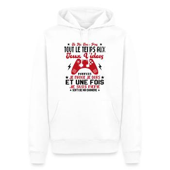 Je ne joue pas tout le temps aux jeux vidéos - Sweat à capuche Premium bio Homme - blanc - Devant - Nico (187cm)