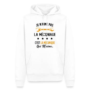 C'est la Mécanique Qui M'aime Cadeau Humour - Sweat à capuche Premium bio Homme - blanc - Devant - Nico (187cm)