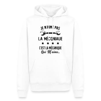 C'est la Mécanique Qui M'aime Cadeau Humour - Sweat à capuche Premium bio Homme - blanc - Devant - Nico (187cm)