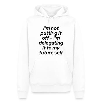 Don't put it off - delegate!!! - Men’s Premium Organic Hoodie - white - Front - Nico (187cm)