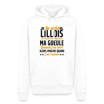 Lillois je ferme pas ma gueule cadeau Lille humour - Sweat à capuche Premium bio Homme - blanc - Devant - Nico (187cm)