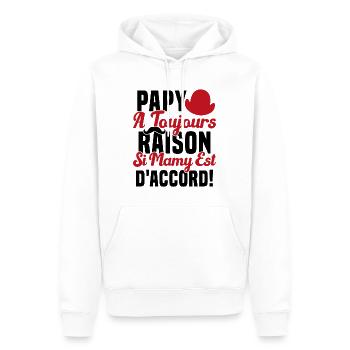 Papy A Toujours Raison Drôle Grand Père Humour - Sweat à capuche Premium bio Homme - blanc - Devant - Nico (187cm)