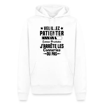 J'arrête les conneries humour - Sweat à capuche Premium bio Homme - blanc - Devant - Nico (187cm)