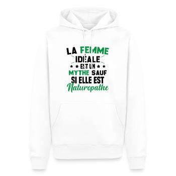 La femme idéale est un mythe sauf naturopathe - Sweat à capuche Premium bio Homme - blanc - Devant - Nico (187cm)