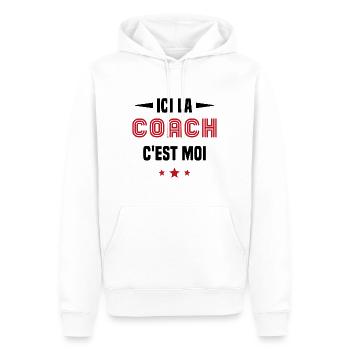 Ici La Coach C'est moi - Sweat à capuche Premium bio Homme - blanc - Devant - Nico (187cm)