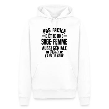 sage-femme et géniale mais ça va je gère - Sweat à capuche Premium bio Homme - blanc - Devant - Nico (187cm)