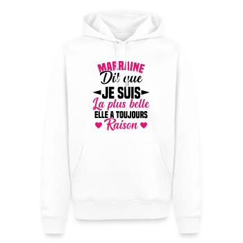 marraine dit que je suis la plus belle cadeau - Sweat à capuche Premium bio Homme - blanc - Devant - Nico (187cm)