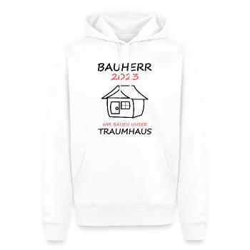 Bauherr 2023 Wir Bauen Unser Traumhaus Hausbau - Männer Premium Bio Hoodie - Weiß - Vorne - Nico (187cm)