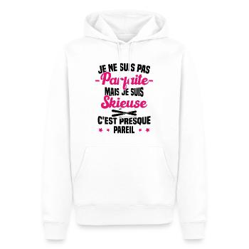 Pas parfaite mais je suis Skieuse Cadeau Humour - Sweat à capuche Premium bio Homme - blanc - Devant - Nico (187cm)