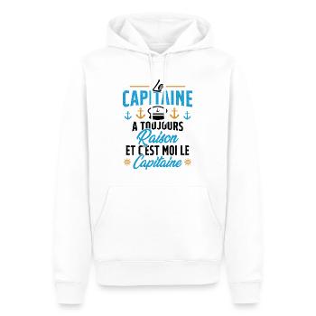 Le Capitaine A Toujours Raison C'est Moi Capitaine - Sweat à capuche Premium bio Homme - blanc - Devant - Nico (187cm)