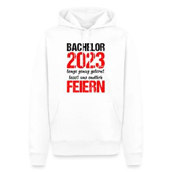 Bachelor 2023 Lange Genug Gelernt Lasst Uns Feiern - Männer Premium Bio Hoodie - Weiß - Vorne - Nico (187cm)