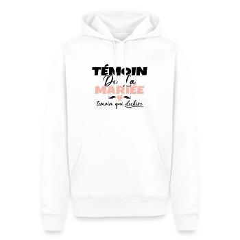 Témoin de la Mariée Témoin qui Déchire - Sweat à capuche Premium bio Homme - blanc - Devant - Nico (187cm)