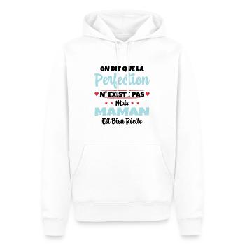 Maman est la perfection - Cadeau fête des mères - Sweat à capuche Premium bio Homme - blanc - Devant - Nico (187cm)