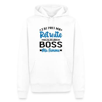 Nouveau Boss Ma Femme Humour Cadeau Retraite - Sweat à capuche Premium bio Homme - blanc - Devant - Nico (187cm)