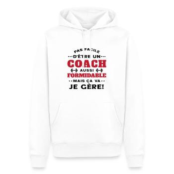 Coach Formidable Je Gère Idée Cadeau Humour - Sweat à capuche Premium bio Homme - blanc - Devant - Nico (187cm)