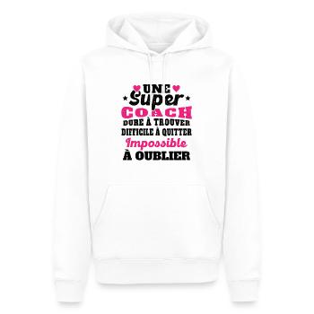 Une Super Coach Idée Femme Cadeau Humour - Sweat à capuche Premium bio Homme - blanc - Devant - Nico (187cm)