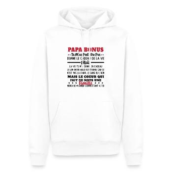 Papa Bonus Cadeau Humour Fête des pères - Sweat à capuche Premium bio Homme - blanc - Devant - Nico (187cm)
